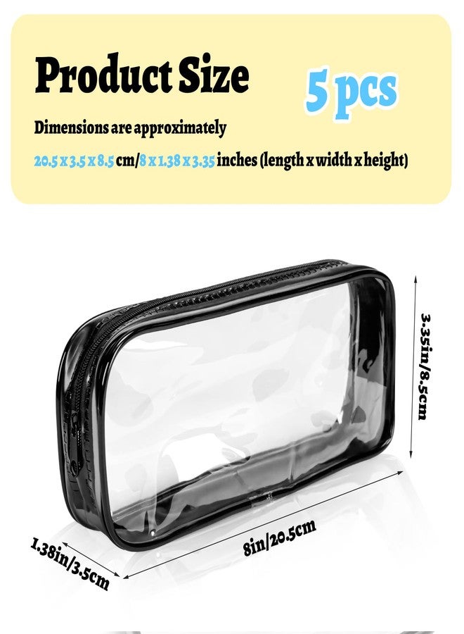 ISUSSER 5 Pack Clear PVC Zipper Pencil Pouch, Pen Pencil Case Makeup Pouch, Large Capacity Pencil Bag for Office Stationery Travel Storage (Black) - Image 2