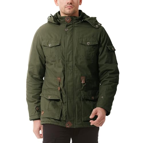 Dr.Cyril Mens Jacket Winter Casual Fleece Lined Cotton Thick Military Tactical Hooded Work Coats with Cargo Pockets， ArmyGreen L - Image 2