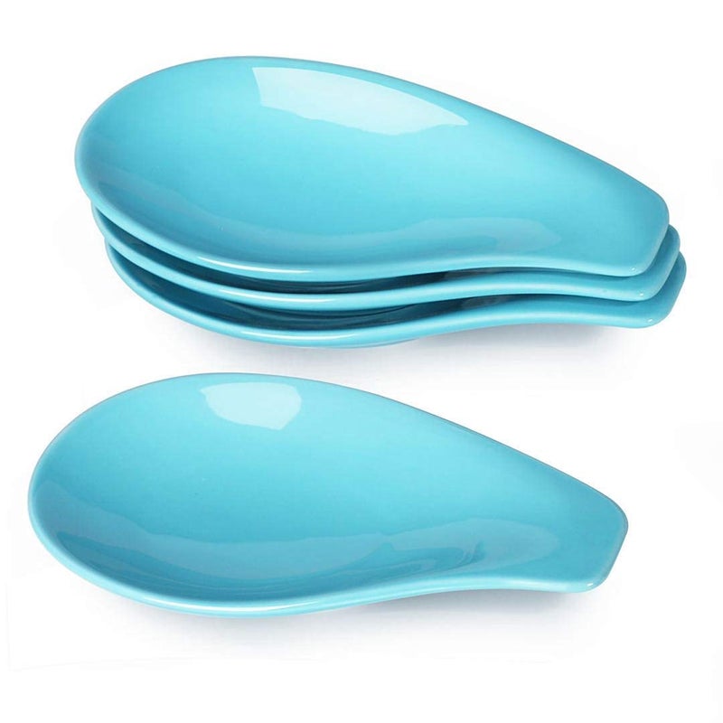 ONTUBE Ceramic Spoon Rests for Buffet Set of 4 Porcelain Sauce Dish Resting Cooking Spoons Holder 65 Inch Blue