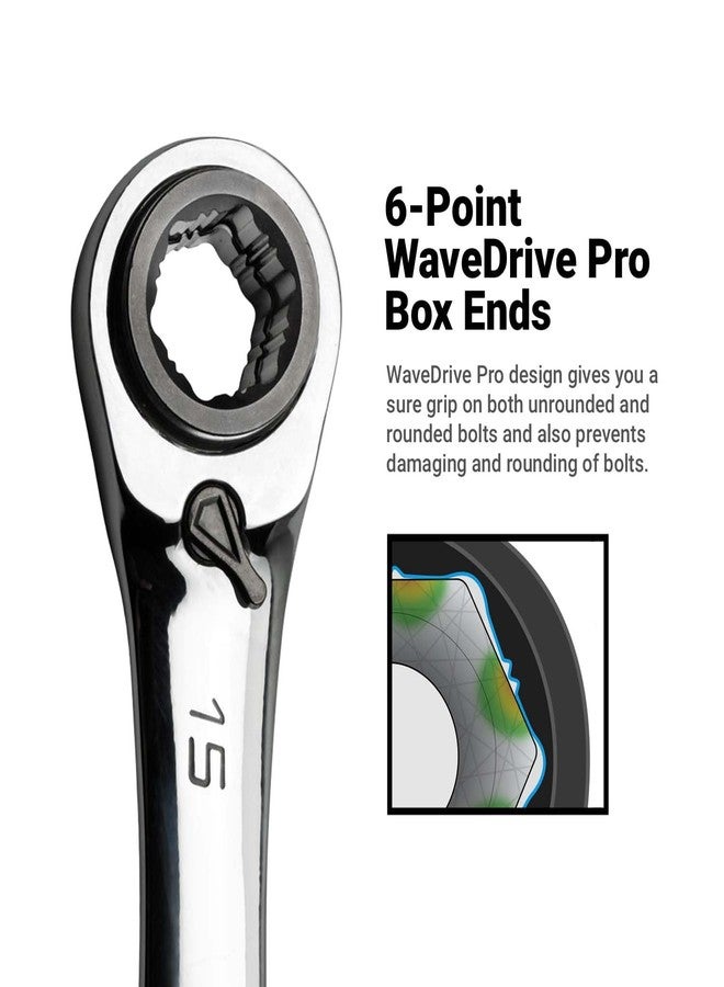 Capri Tools 4-in-1 120-Tooth Box End Reversible Ratcheting Wrench Set, Metric and SAE, 4-Piece with 16 Sizes - Image 4