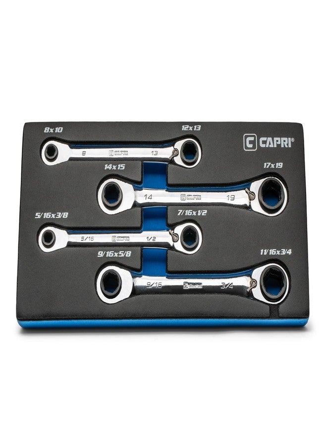 Capri Tools 4-in-1 120-Tooth Box End Reversible Ratcheting Wrench Set, Metric and SAE, 4-Piece with 16 Sizes - Image 1