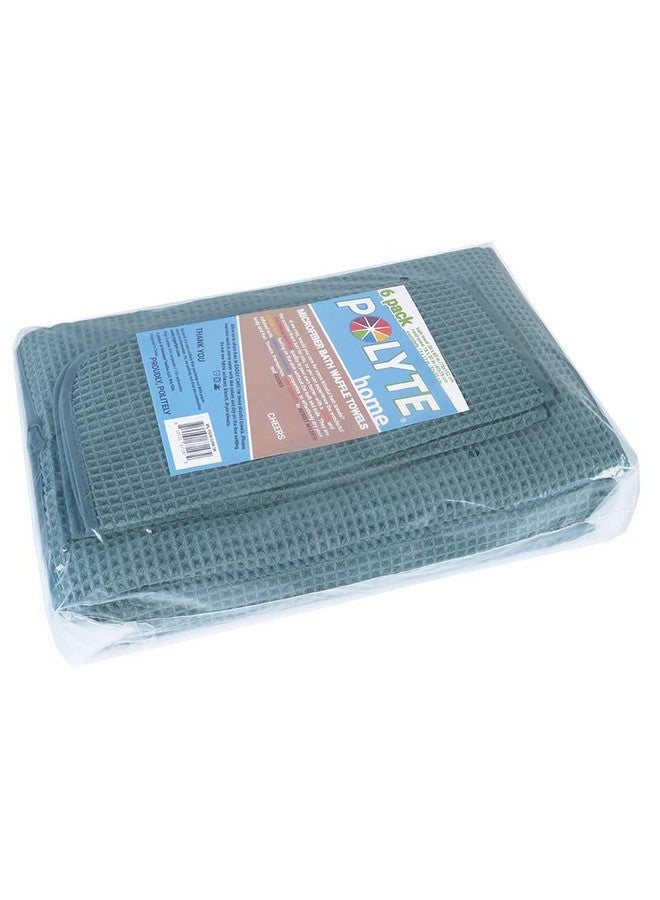 POLYTE Oversize, 60 x 30 in., Quick Dry Lint Free Microfiber Bath Towel Set, 6 Piece (Green, Waffle Weave) - Image 5