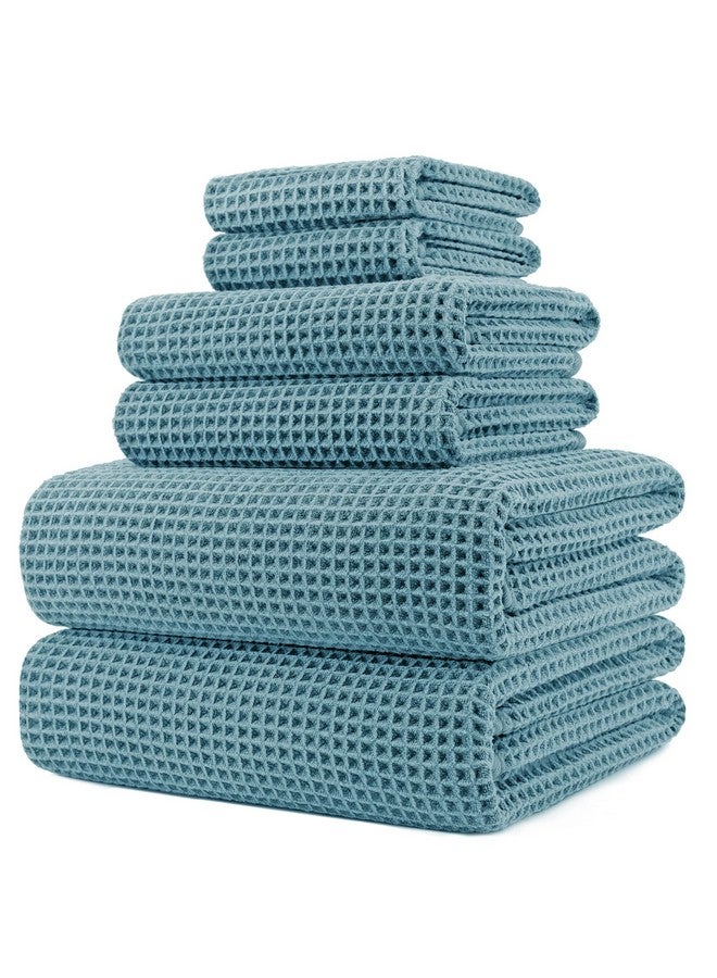 POLYTE Oversize, 60 x 30 in., Quick Dry Lint Free Microfiber Bath Towel Set, 6 Piece (Green, Waffle Weave) - Image 1