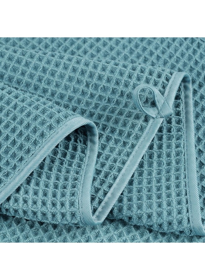 POLYTE Oversize, 60 x 30 in., Quick Dry Lint Free Microfiber Bath Towel Set, 6 Piece (Green, Waffle Weave) - Image 3