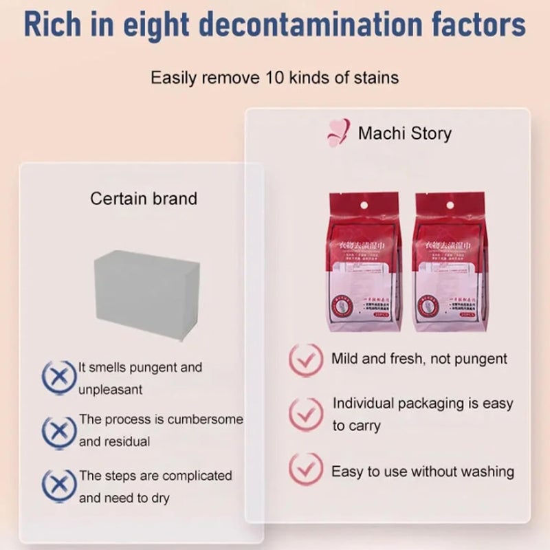 كلاراكو مناديل مبللة لإزالة بقع الملابس، مناديل تنظيف مغلفة بشكل فردي، مزيل بقع طارئ، مناديل فورية لإزالة البقع، مناسبة للملابس والأقمشة والسجاد (3 قطع) - Image 3