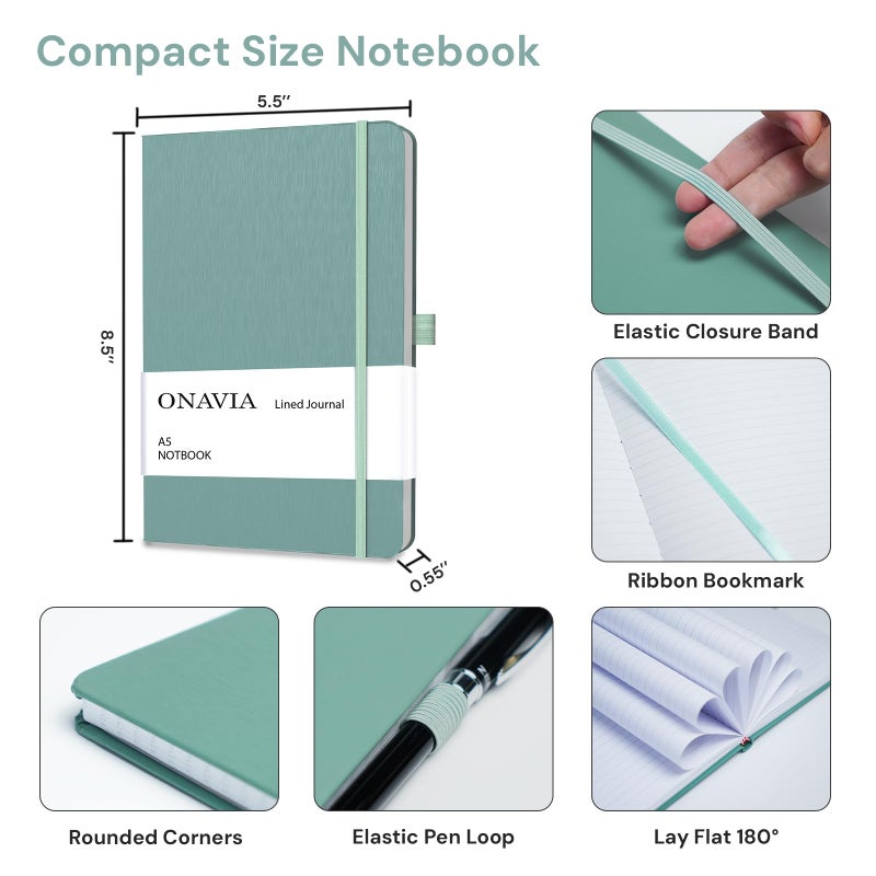 ONAVIA A5 Lined Journal Notebook, 7mm College Ruled Notepad, Journaling for Writing, Work, School, Travel and Note Taking, Hardcover 160 Pages (80 Sheets) 5.79 x 8.3 inches, 3 Pack Multicolored - Image 2