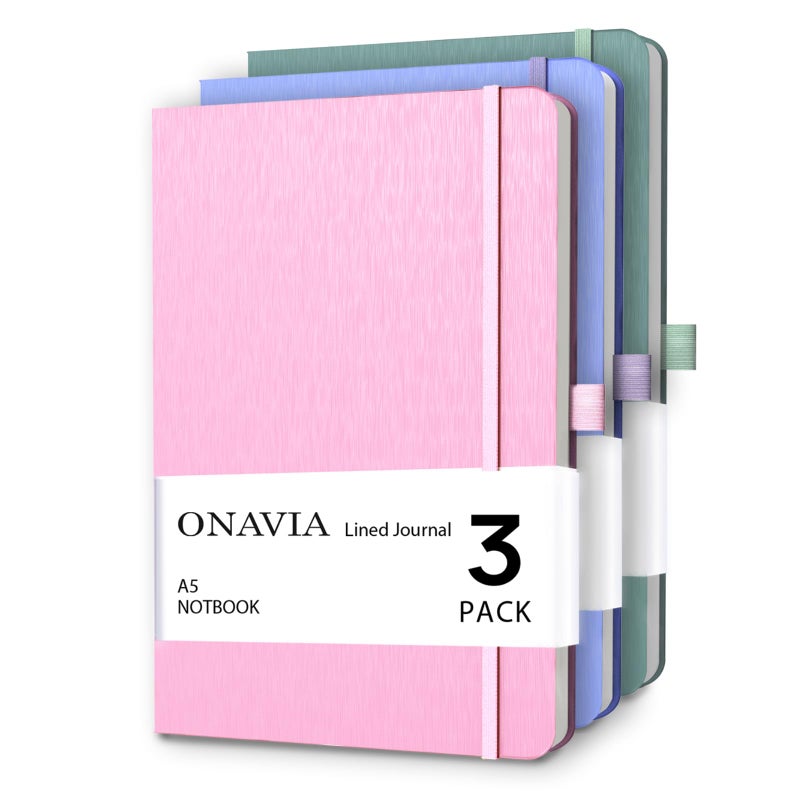 ONAVIA A5 Lined Journal Notebook, 7mm College Ruled Notepad, Journaling for Writing, Work, School, Travel and Note Taking, Hardcover 160 Pages (80 Sheets) 5.79 x 8.3 inches, 3 Pack Multicolored - Image 1