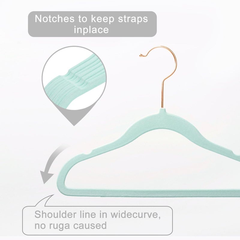 MIZGI Premium Kids Velvet Hangers - Pack of 50 with Copper/Rose Gold Hooks, Non-Slip and Space Saving - Image 3