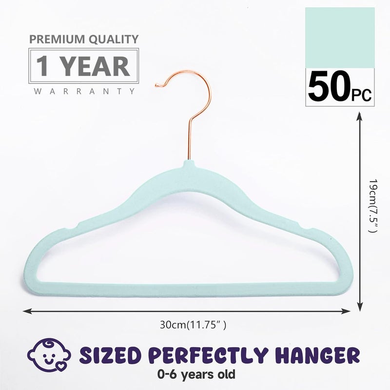 MIZGI Premium Kids Velvet Hangers - Pack of 50 with Copper/Rose Gold Hooks, Non-Slip and Space Saving - Image 2