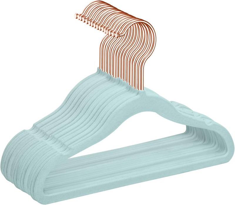 MIZGI Premium Kids Velvet Hangers - Pack of 50 with Copper/Rose Gold Hooks, Non-Slip and Space Saving - Image 1