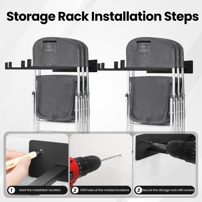 Neiteli 2 Pack Folding Chair Storage Rack,Folding Chair Rack,garage organizer wall mount,tool hangers for garage wall,Holds 240 lbs - Image 4