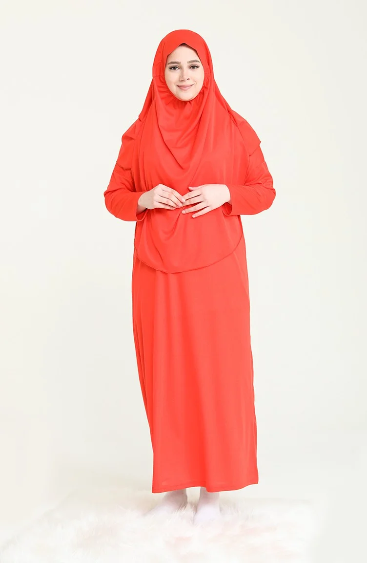 Sefa Merve Prayer Dress with Bag 4486A-08 Orange