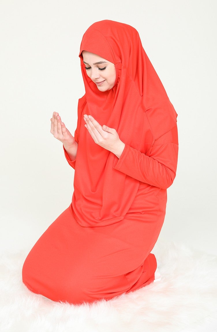 Sefa Merve Prayer Dress with Bag 4486A-08 Orange - Image 4