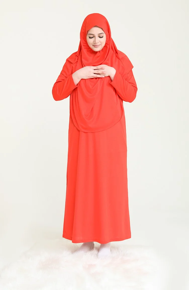 Sefa Merve Prayer Dress with Bag 4486A-08 Orange