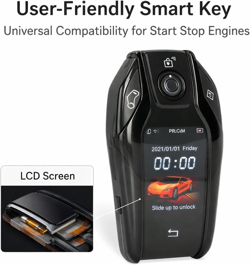 Universal LCD Touch Screen Smart Key Remote, Alloy Frame, 2.0in Display, for Start Stop Engine Button - Keyless Entry, Anti Lost Function, Easy Installation for Original C (Black) - Image 2