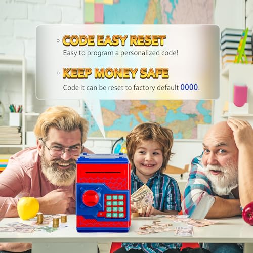 Vcertcpl ATM Piggy Bank for Boys Girls, Vcertcpl Mini ATM Coin Bank Money Saving Box with Password, Kids Safe Money Jar for Adults with Auto Grab Bill Slot, Great Gift Toy Bank for Kids S Red - Image 2