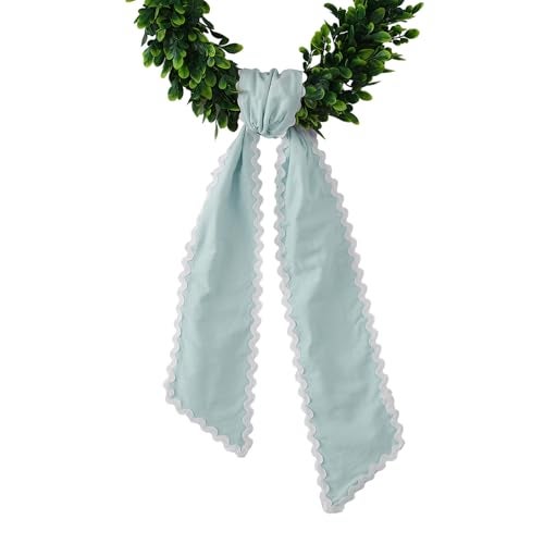 DYSHAYEN Wreath Sash for Front Door,Canvas RIC Rac Trim Wreath Accessories for Yard Doorway Indoor Outdoor Bridal Shower Xmas Home (Blue-White Trim) - Image 1