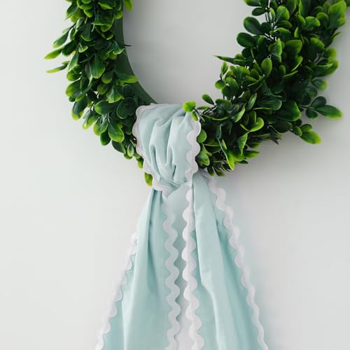 DYSHAYEN Wreath Sash for Front Door,Canvas RIC Rac Trim Wreath Accessories for Yard Doorway Indoor Outdoor Bridal Shower Xmas Home (Blue-White Trim) - Image 2