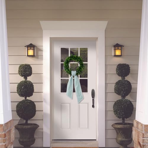 DYSHAYEN Wreath Sash for Front Door,Canvas RIC Rac Trim Wreath Accessories for Yard Doorway Indoor Outdoor Bridal Shower Xmas Home (Blue-White Trim) - Image 5