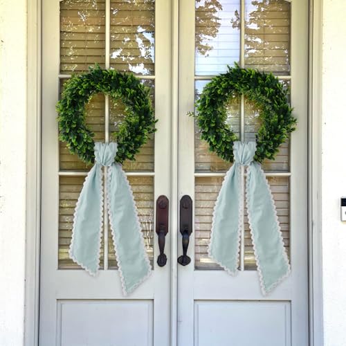 DYSHAYEN Wreath Sash for Front Door,Canvas RIC Rac Trim Wreath Accessories for Yard Doorway Indoor Outdoor Bridal Shower Xmas Home (Blue-White Trim) - Image 4
