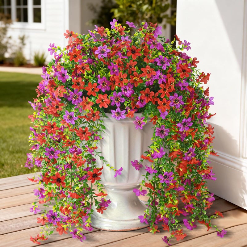 ZFProcess Artificial Hanging Flowers for Outdoors 2 Pcs Fake Hanging Plant Spring Summer Decor UV Resistant No Fade Realistic Faux Flower for Front Door Porch Planter Patio Garden YardRed Purple - Image 2