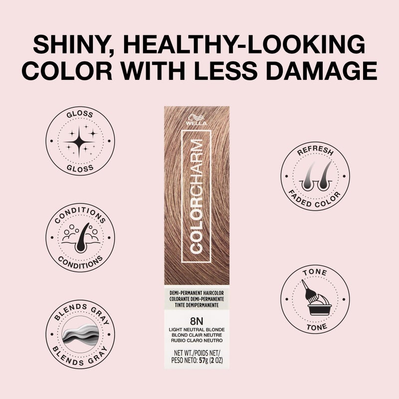 COLORCHARM Demi Permanent Hair Color, 8N Light Neutral Blonde, Gloss, Refresh & Tone, 2 Fl Oz - Image 4