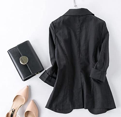 Jofemuho Womens Linen Blazer Casual 3/4 Sleeve Solid Color Business Suit Jacket for Work A Black M - Image 3