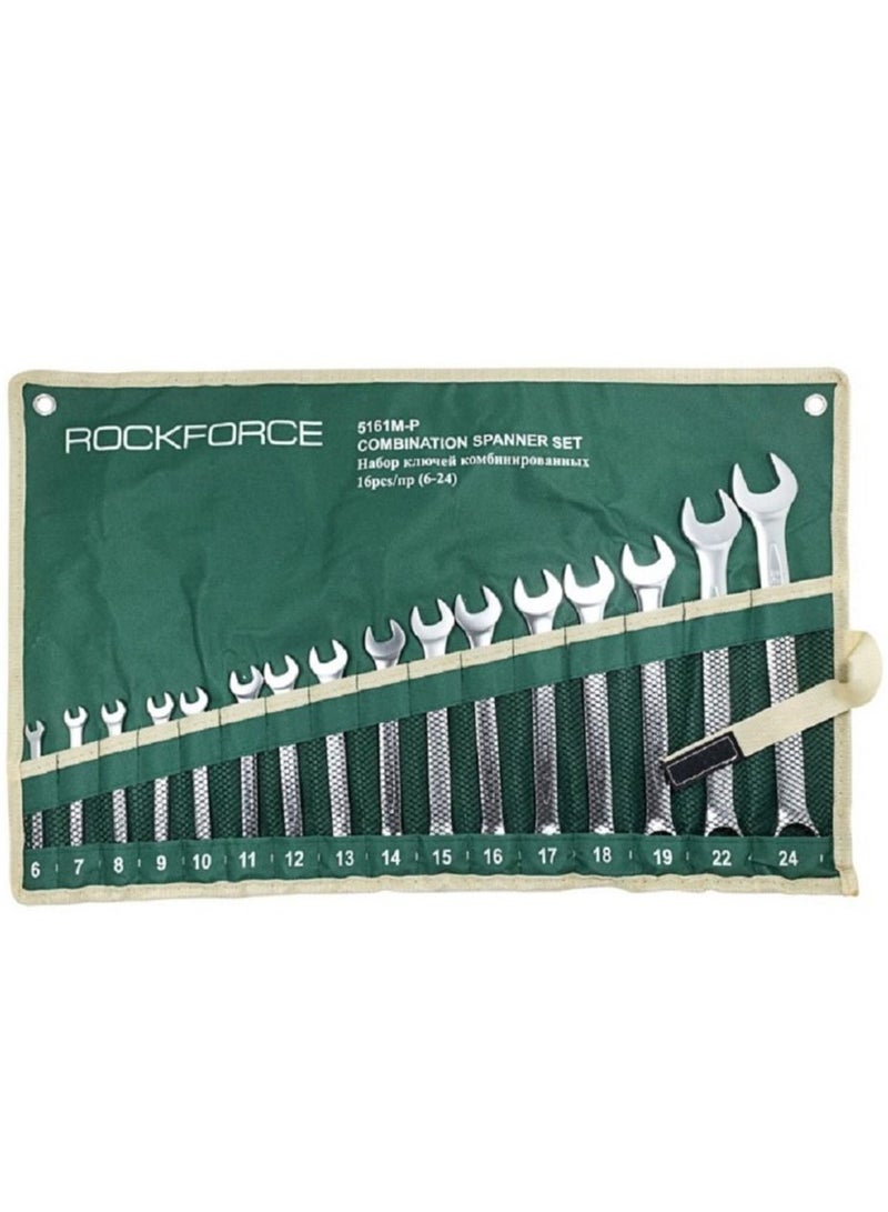ROCKFORCE Offset Double Ring Spanner Box End Wrench Set 16 Pieces in a Tray - Image 1