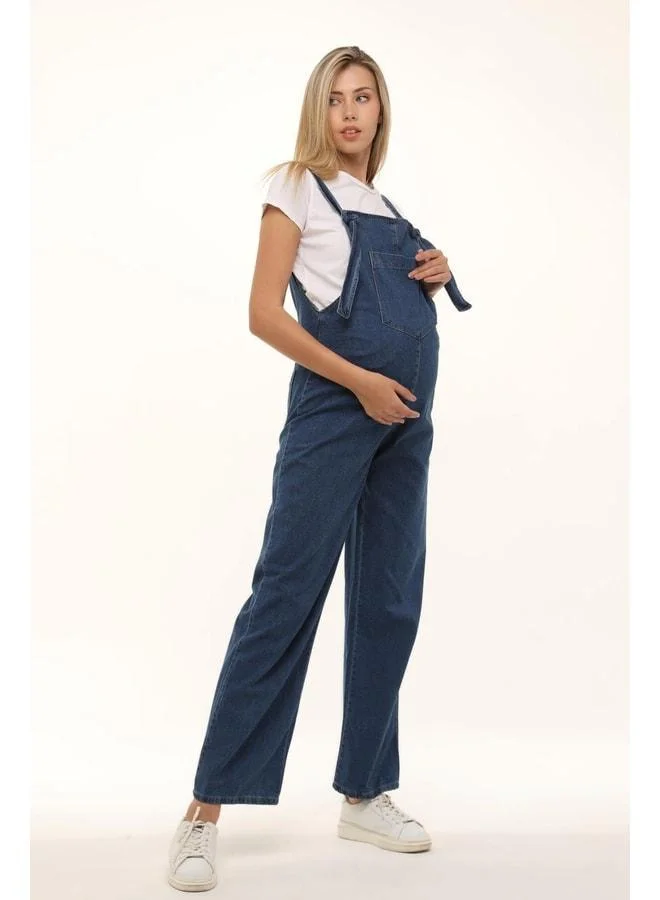 LuvmaBelly MYRA6152 Denim Maternity Jumpsuit - Blue.