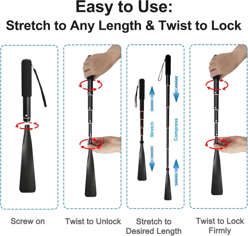 TriPro Shoe Horn Long Handle -15"-37" Telescopic Metal Shoe Horn Adjustable Length, Aluminum Alloy, Portable Long Handled Shoe Horn, Shoe Horn Long Handle For Seniors Men Women Kids - Image 5