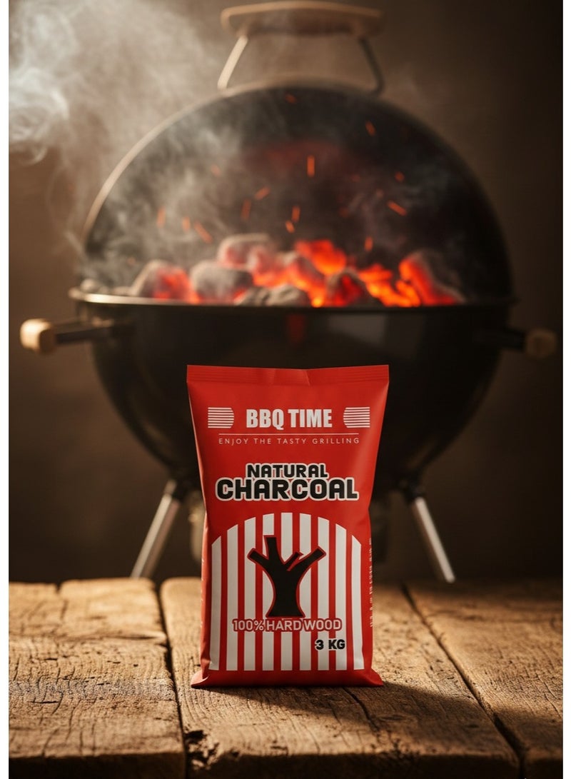 بي بي كيو تايم فحم BBQ Time طبيعي 3 كجم فحم خشب طبيعي 100% للشواء والباربكيو والطهي الخارجي فحم احتراق طويل دخان منخفض - Image 4