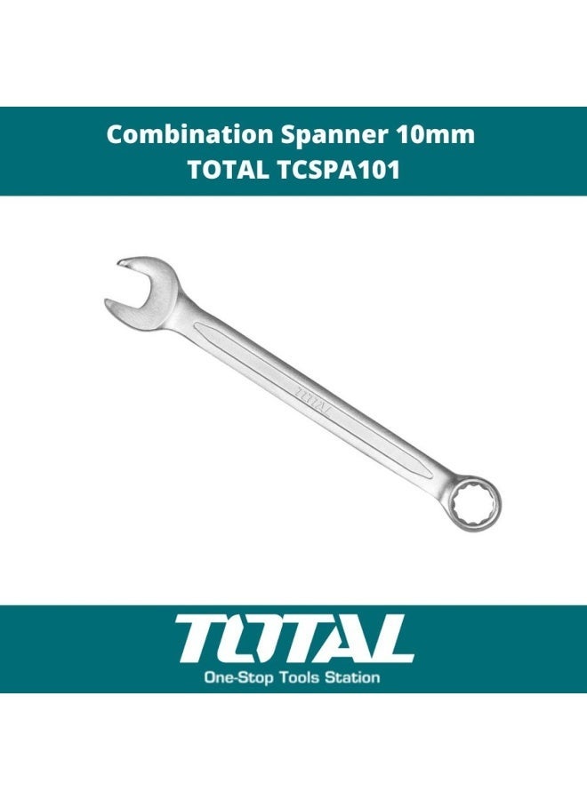 TOTAL TCSPA101 10mm Combination Spanner, Double End Open & Ring Spanner, Chrome Vanadium Steel Wrench, 140mm Hand Tool, Corrosion Resistant Combination Wrench for Automotive, Mechanical, Workshop & Home Repair - Image 1
