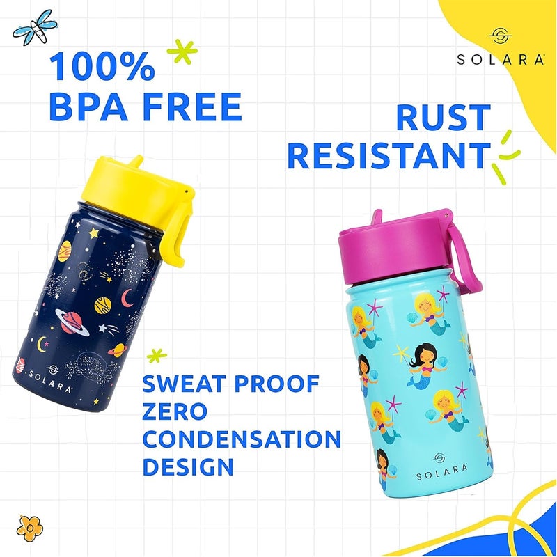 SOLARA Amazi Kids Insulated Water Bottle for Kids 450ml, Kids Water Bottle, Sipper Bottle for Kids, Thermosteel Kids Bottles, Stainless Steel Water Bottles for Kids, Straw Bottle for Kids, Mermaid - Image 3
