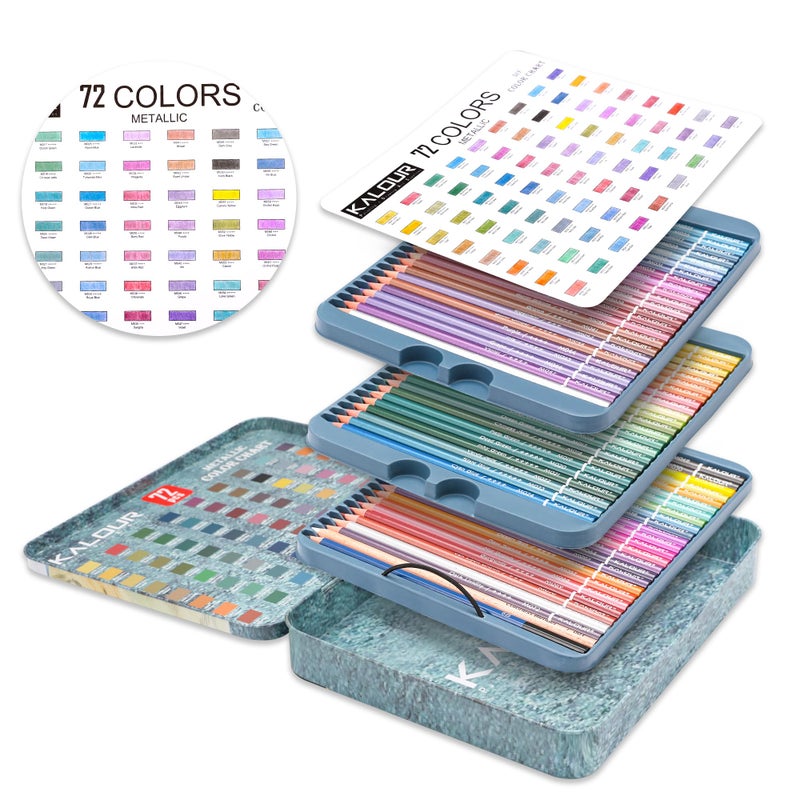 KALOUR 72 Piece Metallic Colored Pencils, Soft Core with Vibrant Color,Ideal for Drawing, Blending, Sketching, Shading, Coloring for Adults Artists Beginners - Image 5