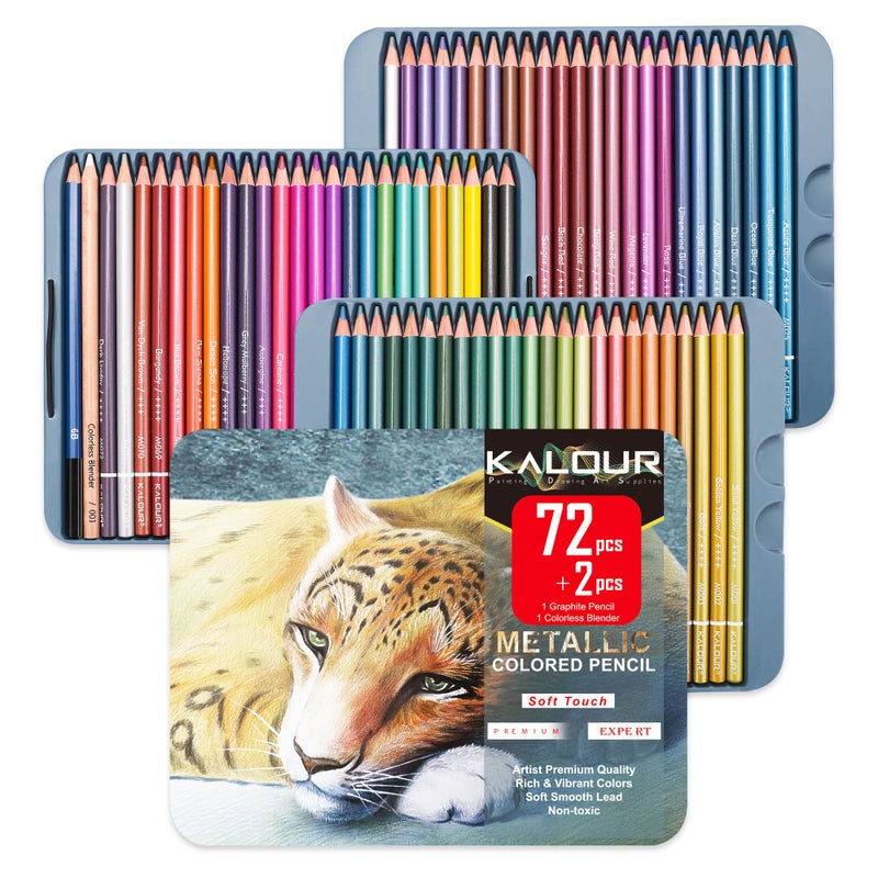 KALOUR 72 Piece Metallic Colored Pencils, Soft Core with Vibrant Color,Ideal for Drawing, Blending, Sketching, Shading, Coloring for Adults Artists Beginners - Image 1