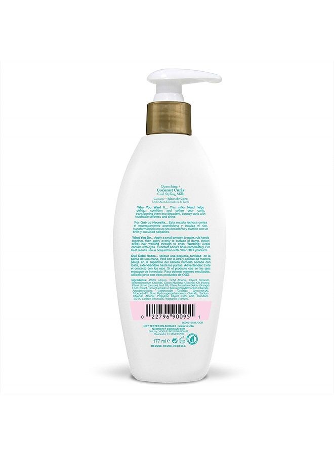 Ogx Quenching + Coconut Curls Frizz-Defying Curl Styling Milk, Nourishing Leave-In Hair Treatment with Coconut Oil, Citrus Oil & Honey, Paraben-Free and Sulfated-Surfactants Free, 6 fl oz  - Image 2