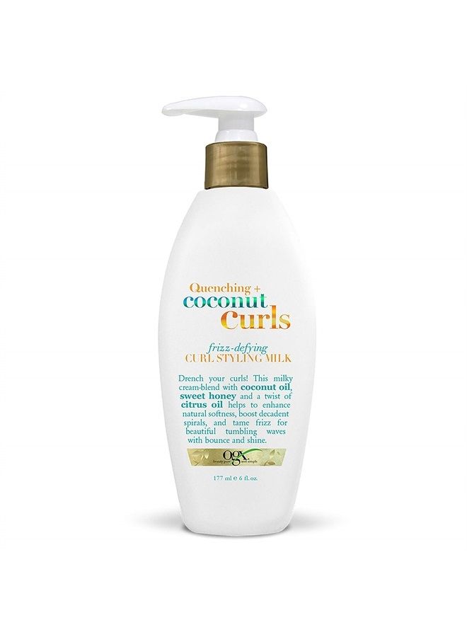 Ogx Quenching + Coconut Curls Frizz-Defying Curl Styling Milk, Nourishing Leave-In Hair Treatment with Coconut Oil, Citrus Oil & Honey, Paraben-Free and Sulfated-Surfactants Free, 6 fl oz  - Image 1