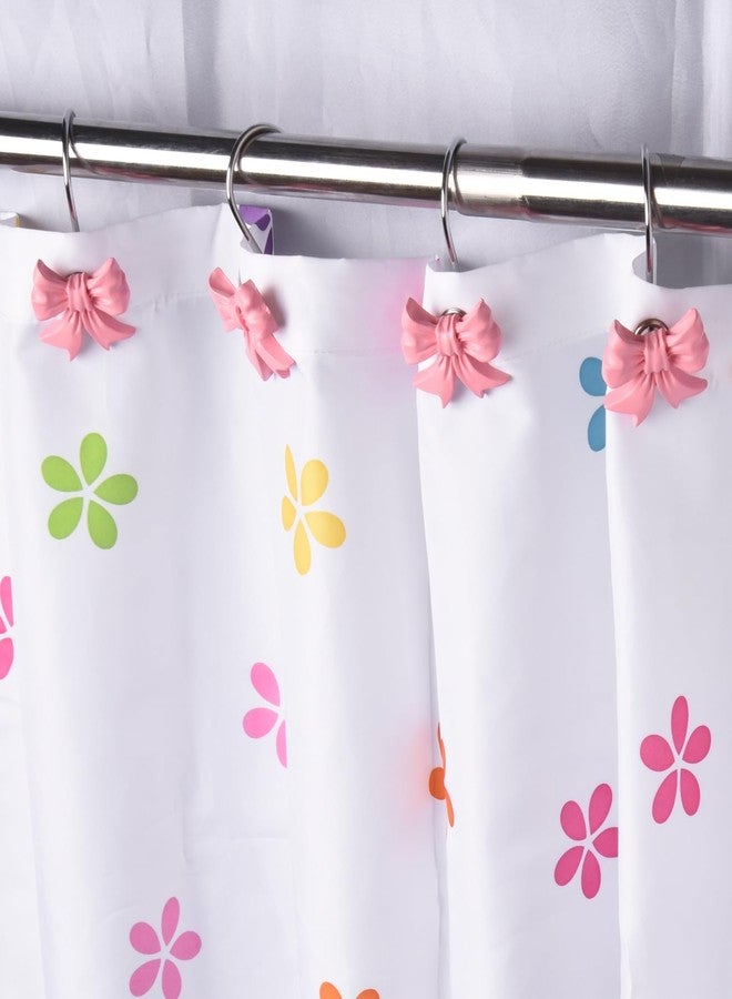 EVOOKA 12pcs Bow Knot Shower Curtain Hooks,Home Decorative Shower Curtain Rings for Bathroom,Resin Shower Curtain Hangers Bathroom Accessories (Pink) - Image 2