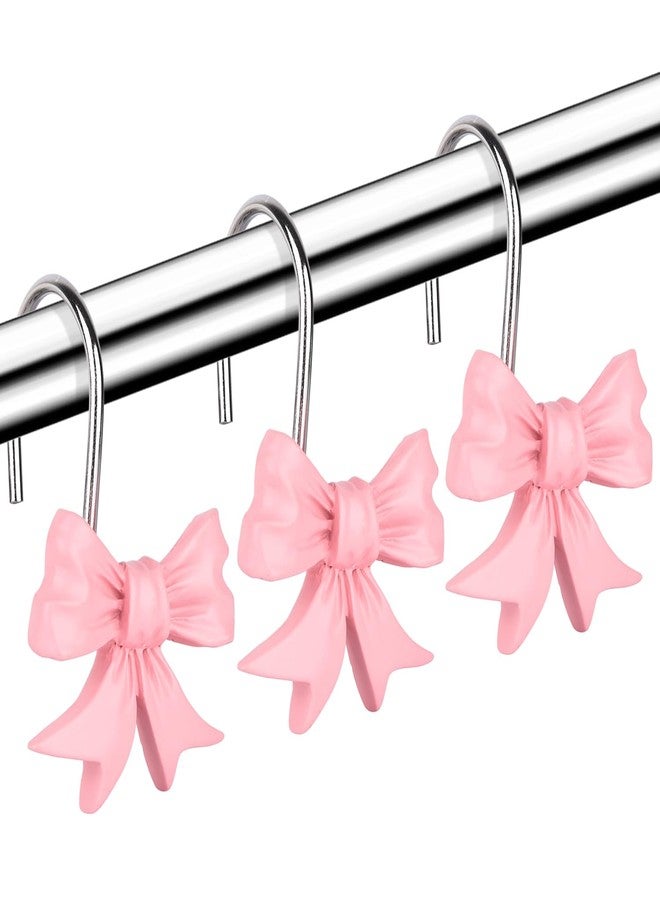 EVOOKA 12pcs Bow Knot Shower Curtain Hooks,Home Decorative Shower Curtain Rings for Bathroom,Resin Shower Curtain Hangers Bathroom Accessories (Pink) - Image 5