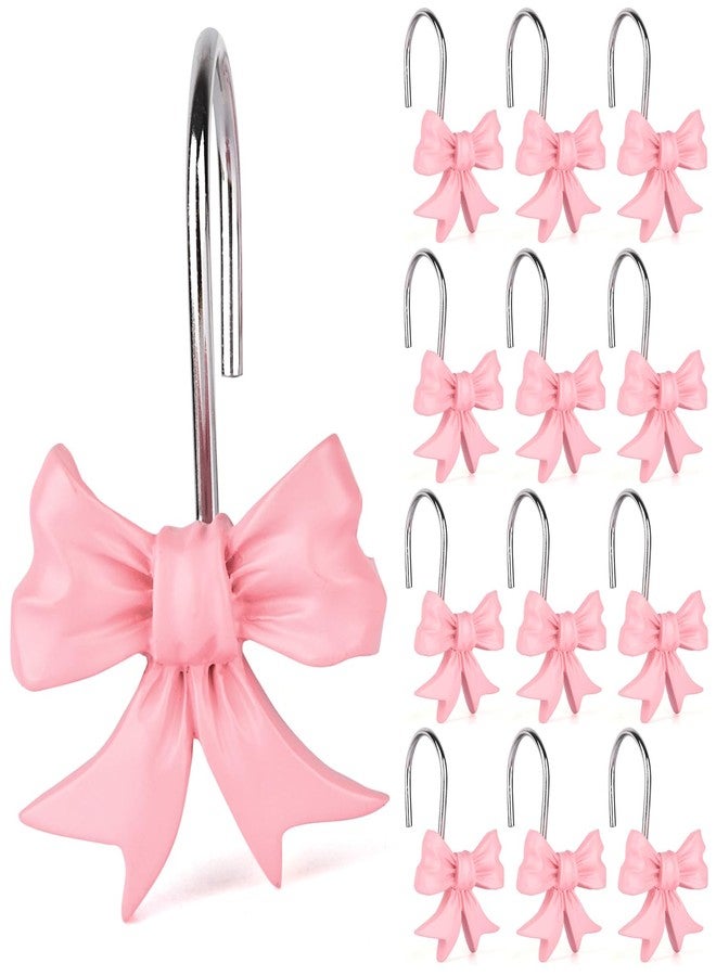 EVOOKA 12pcs Bow Knot Shower Curtain Hooks,Home Decorative Shower Curtain Rings for Bathroom,Resin Shower Curtain Hangers Bathroom Accessories (Pink) - Image 1