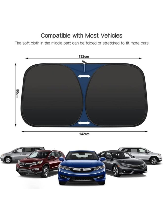 142 * 80CM Foldable Car Windshield Sunshade Front Windshield Reflective Sunshad With Storage Pouch Car Front Window For Top Blocks UV Rays And Sun Heat Protection Keeps - Image 5