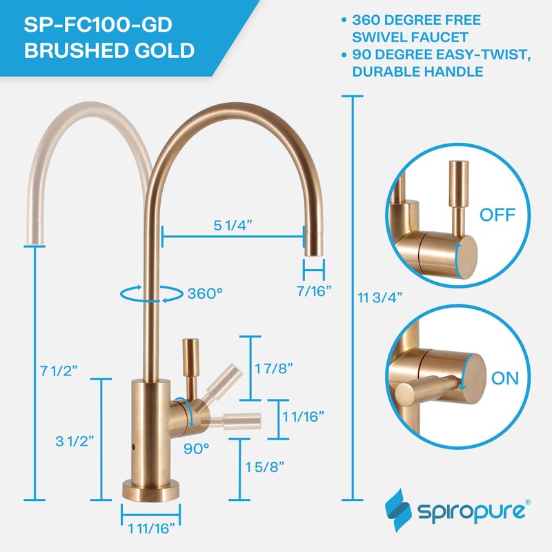 SPIROPURE NSF معتمد من الفجوة الهوائية الخالية من الرصاص RO الصنبور المصقول الذهب/البرونز/النحاس النحاس العكسي مرشح المياه الصنبور 3 خط الصنبور SP-FC100-GD - Image 5
