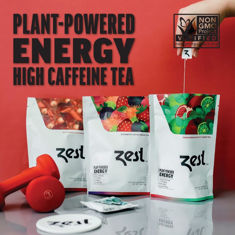 Zest Energy Tea Assortment Box - High Caffeine Tea Bags Sampler with Black & Green Tea - Caffeinated Coffee Alternative for Morning Focus - 80 Tea Bags - 135-150mg Caf per Cup - Natural, Non-GMO, Keto - Image 2