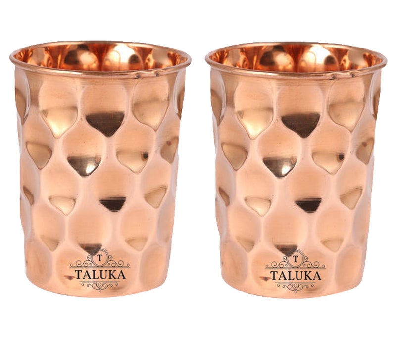 Taluka 38 X 28 Inch Set of 2 Hammered Diamond Copper Glass Tumble Drink Ware Serveware Health Benefits 300 ML - Image 1