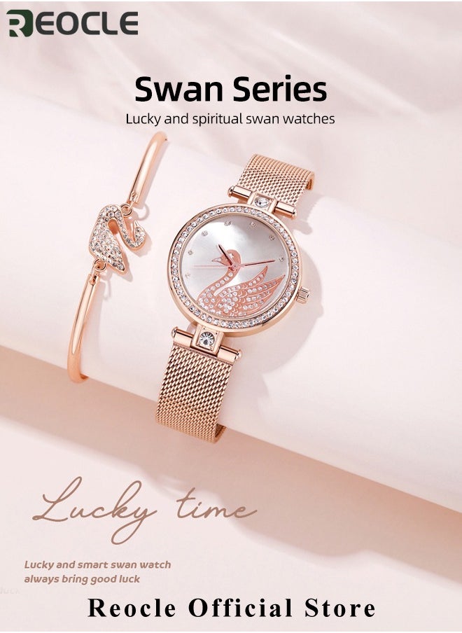 REOCLE - Women's Elegant Watch and Bracelet Set with Watch & Bracelet & Necklace & Ring & Earrings & Bracelet Jewelry Set Dress Wrist Watch for Ladies as Gifts - Image 1