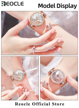 Women's Elegant Watch and Bracelet Set with Watch & Bracelet & Necklace & Ring & Earrings & Bracelet Jewelry Set Dress Wrist Watch for Ladies as Gifts - view 5