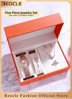 REOCLE Women's Elegant Watch and Bracelet Set with Watch & Bracelet & Necklace & Ring & Earrings & Bracelet Jewelry Set Dress Wrist Watch for Ladies as Gifts  - Image 1