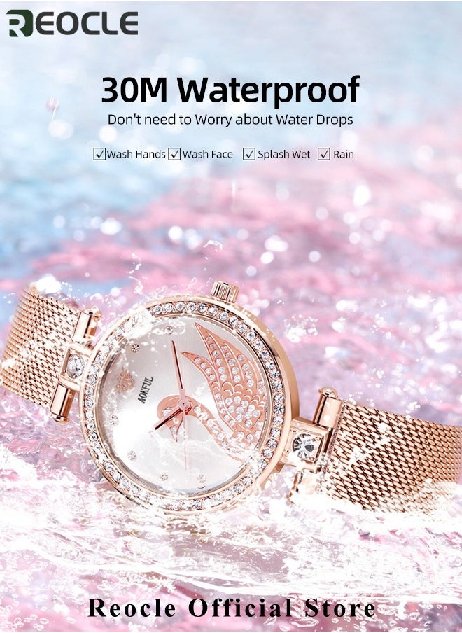REOCLE - Women's Elegant Watch and Bracelet Set with Watch & Bracelet & Necklace & Ring & Earrings & Bracelet Jewelry Set Dress Wrist Watch for Ladies as Gifts - Image 1