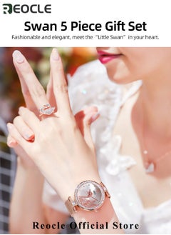 REOCLE Women's Elegant Watch and Bracelet Set with Watch & Bracelet & Necklace & Ring & Earrings & Bracelet Jewelry Set Dress Wrist Watch for Ladies as Gifts  - Image 2