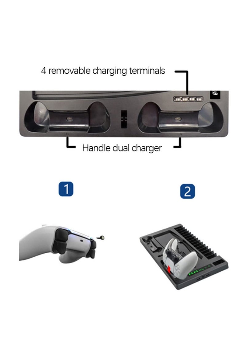 Generic - Compatible with PS5 Vertical Stand with Controller Charging Station Suction Cooling Fan Dual Controller Charger Station PS5 Gaming Accessories for PS5 Console with Headset Holder - Image 1